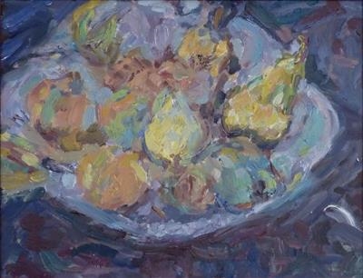 Bowl of Fruit. by James Barrett, Painting, Oil on Board