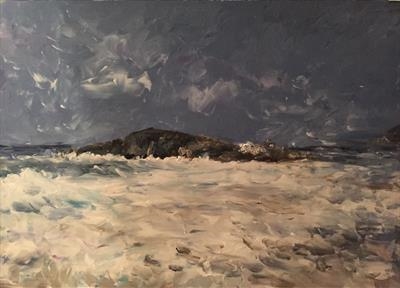 Burgh Island in a Storm by James Barrett, Painting, Oil on Board