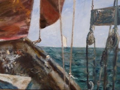 Heading out from Dartmouth (close-up). by James Barrett, Painting, Oil on Board
