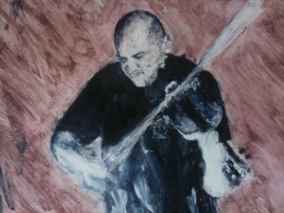 Joe Broughton - Folk fiddler on a run by James Barrett, Painting, Oil on Board