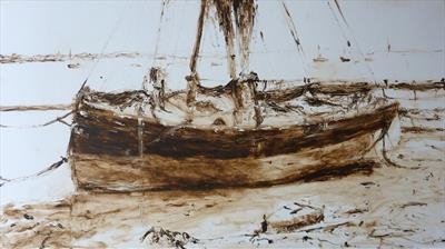 Lugger at Rest. by James Barrett, Painting, Oil on Board