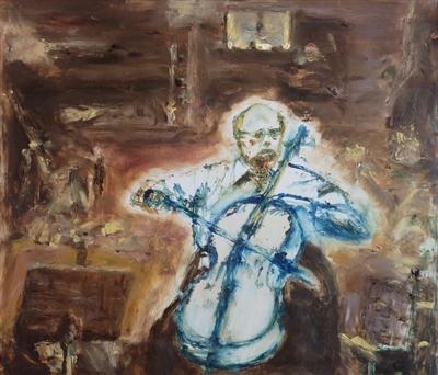 Rostropovich. by James Barrett, Painting, Oil on Board