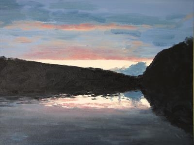 Sunset over Bow Creek by James Barrett, Painting, Oil on Board