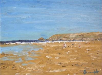 Tide out at Polzeath. by James Barrett, Painting, Oil on Board