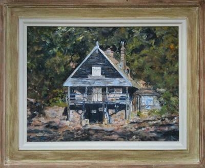 Waddeton Boathouse - River Dart by James Barrett, Painting, Oil on Board